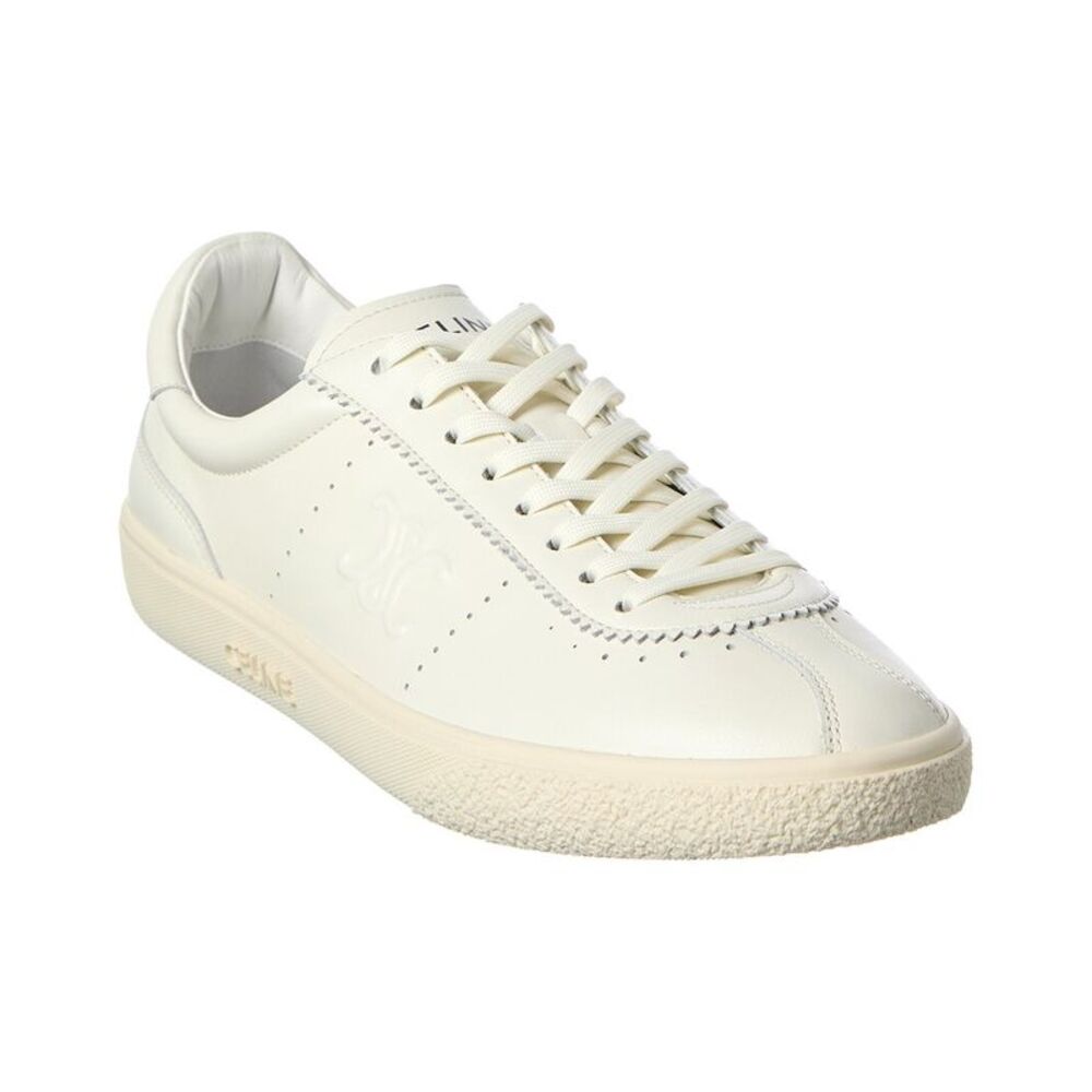 Celine Logo Low Top Leather Sneaker, White